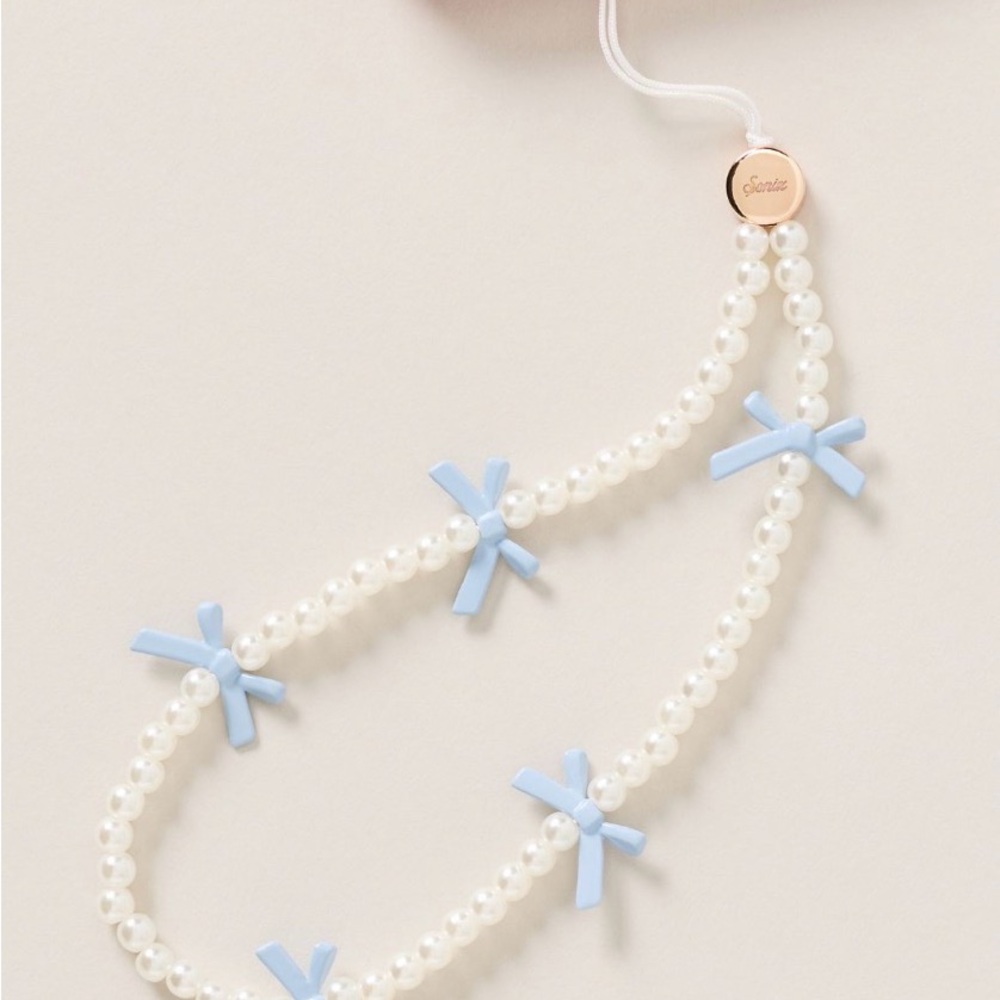 Blue Bow Pearl beaded phone chain
